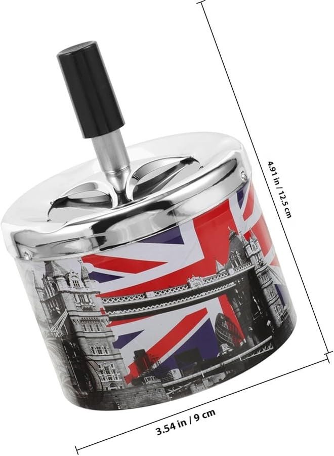 صينية سجائر معدنية أوتوماتيكية للإطفاء مع غطاء دوّار، خالية من الدخان، لتزيين سطح المكتب، تذكار من المملكة المتحدة - Image 2